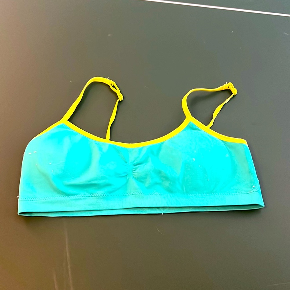 Girls small blue and neon green padded bra